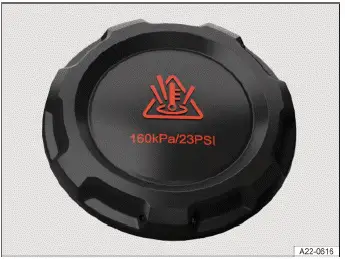 Fig. 1 In the hood space: Cap on the coolant expansion tank (general example).