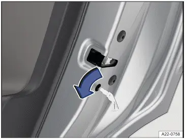 Fig. 1 In the front edge of the rear right-hand door: vehicle emergency lock for using the emergency key (general example).